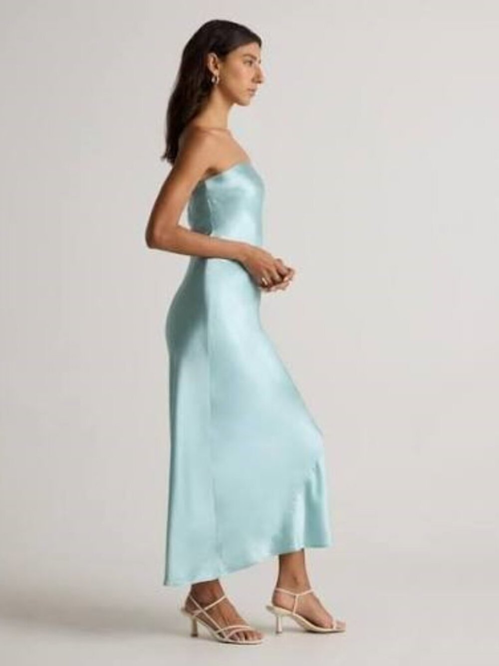 100% Washable Silk Strapless Midi Dress Aqua Pearl - Picture 2 of 2